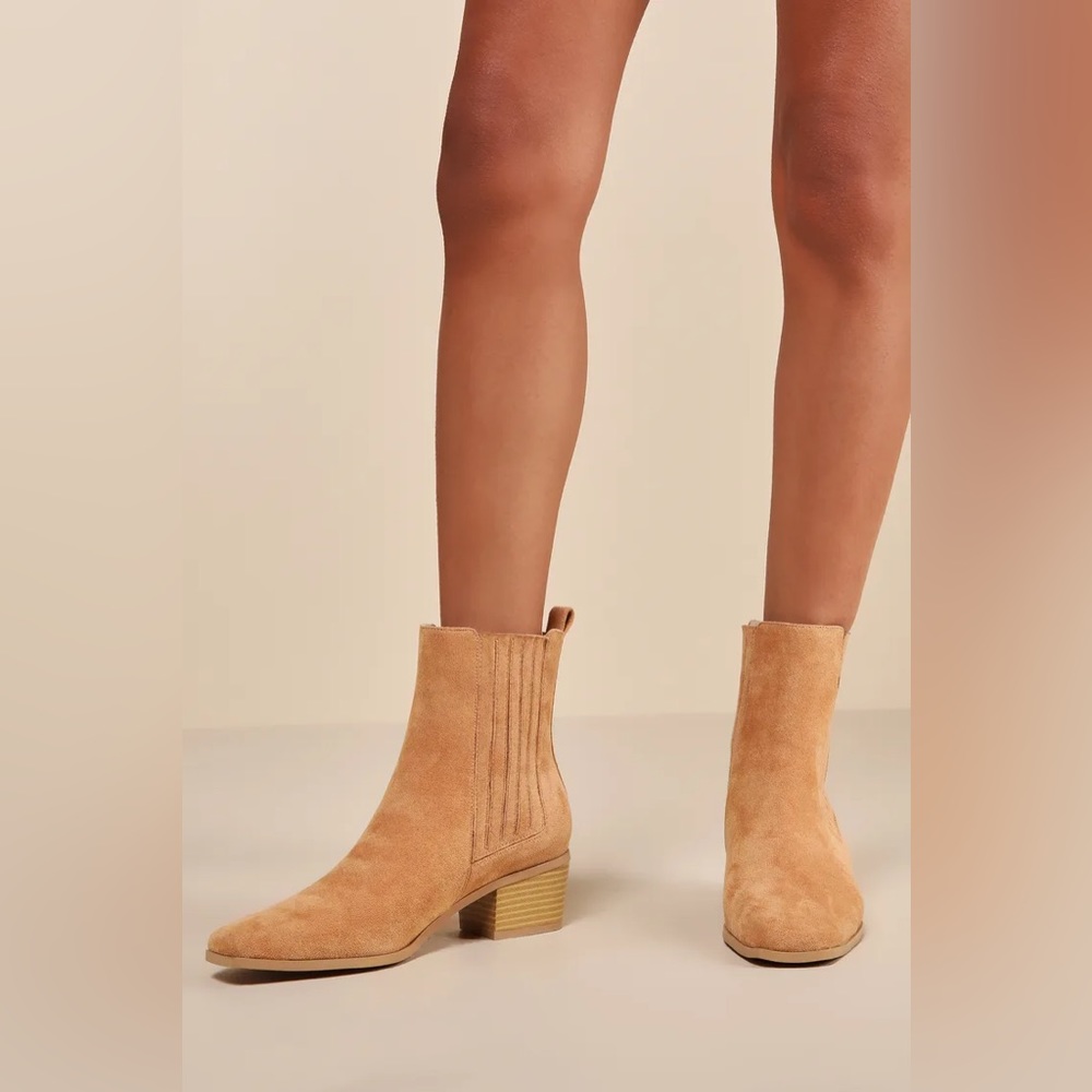 Lulu's NIB Thatcher Almond Vegan Suede Ankle Boots - Picture 1 of 4